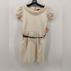 Ali ro white cowl boat neck sheath dress black belt size 2 nwt